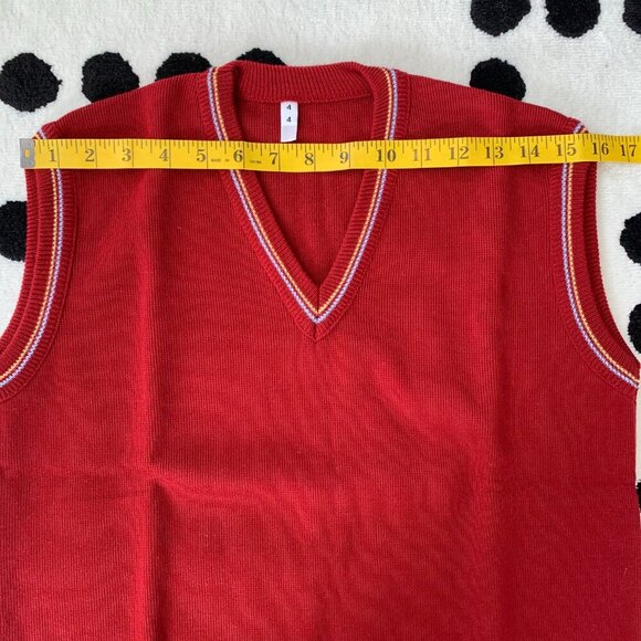 Vintage 60s 70s Sweater Vest V-Neck Jewel Toned - Picture 6 of 8